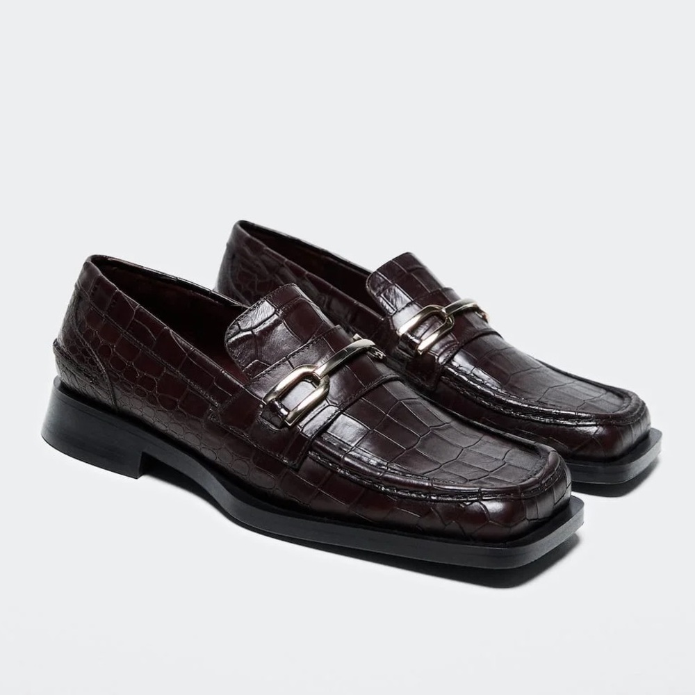 Etienne Aigner Dark Brown Croc-Embossed Loafers